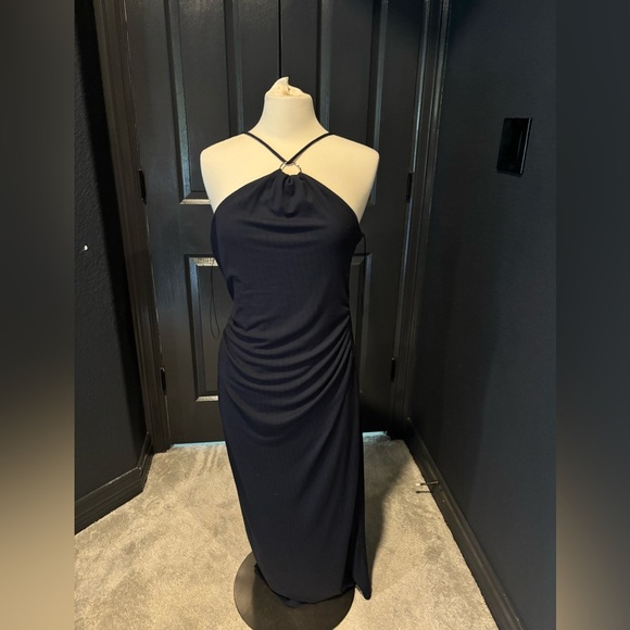 Blue Halter Sheath Dress for Cocktail Events - Picture 1 of 5